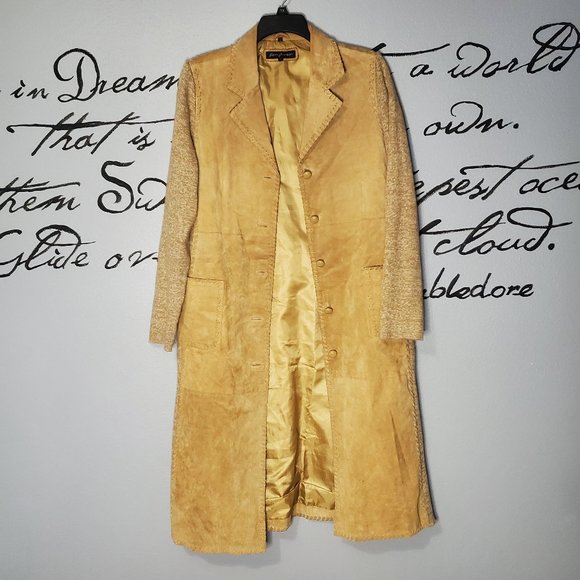 Camel Leather Suede & Knit Vintage Trench Coat from Rem Garson, Lg - Picture 1 of 9